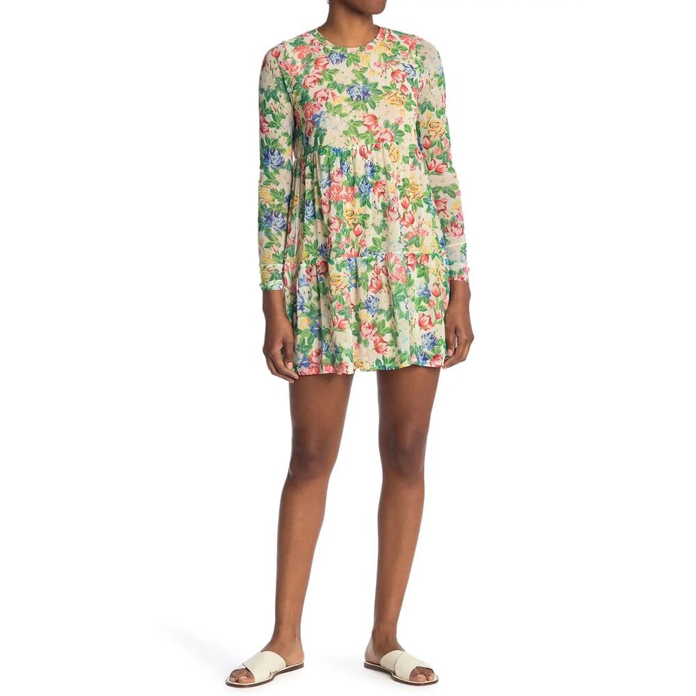 AFRM Mesh Floral Long Sleeve Dress Size XS Multicolor